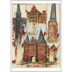 Postkarte - Zeichnung Lübeck 